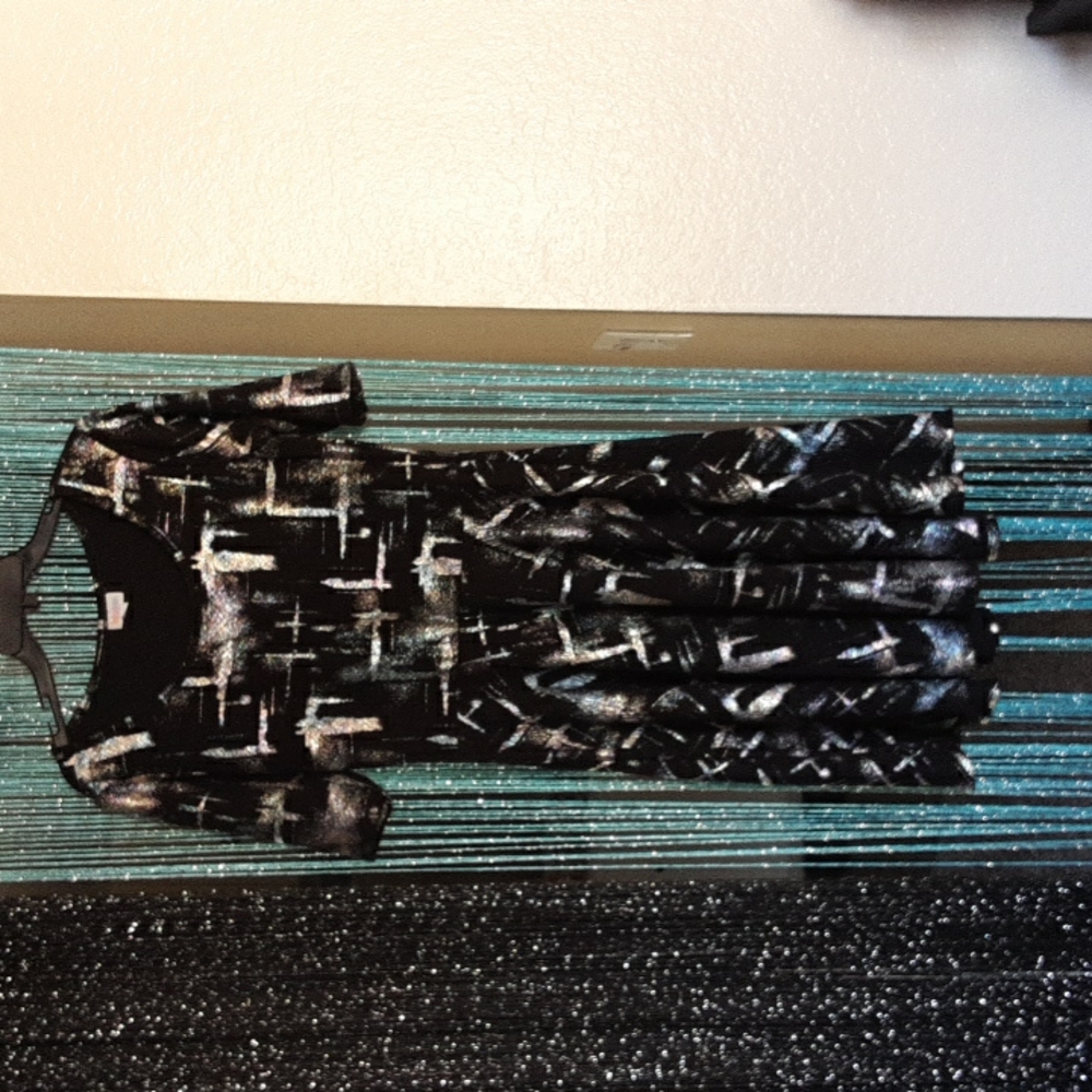 Black and rainbow foil A-line dress